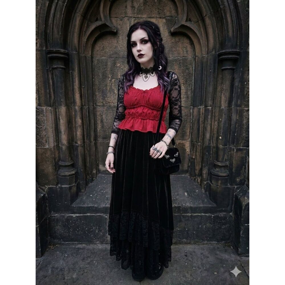 Y2K Red Satin Babydoll Cami Tank Top XS Whimsigoth Fairy Grunge Coquette Vamp